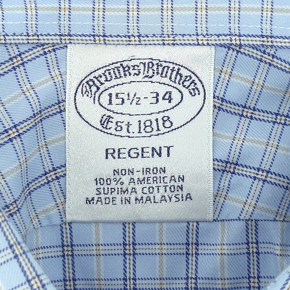 Brooks‎ Brothers Regent Dress Shirt Mens 15.5-34 Blue Plaid Check Supima Cotton - Picture 3 of 7